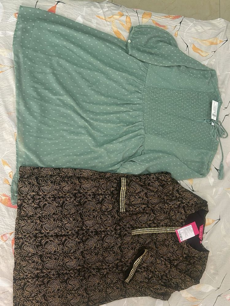 Black kurti and Green dress