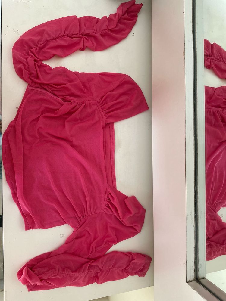 Hot Pink Ruched Sleeve Top