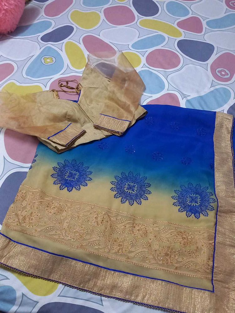 blue embroidery saree