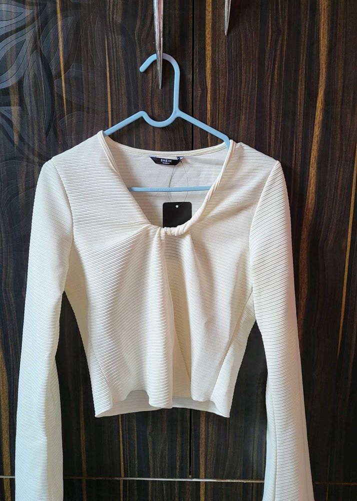 Cream Ribbed Long Sleeve Top