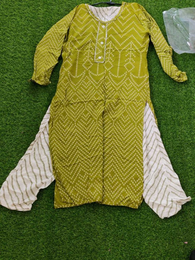 Olive Green Bandhani Print Kurti with Palazzos