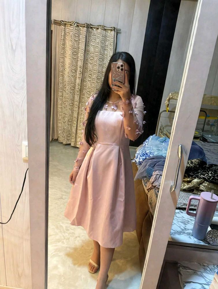 free shipping 🫶 Chic Pink Midi Dress with Floral