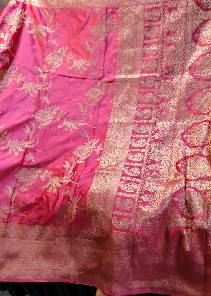 Pink &amp; Gold Banarasi Silk Saree