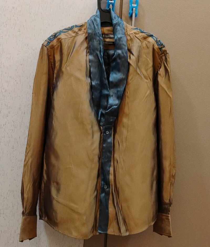 Elegant Gold &amp; Blue Dhoopchaun Shirt