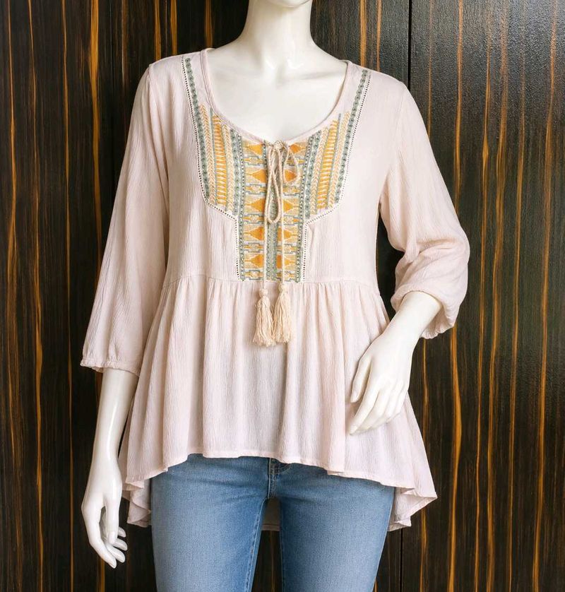 Boho Embroidered Tassel Tunic Top