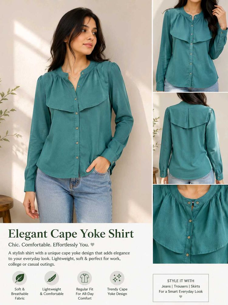 Elegant Teal Cape Yoke Shirt