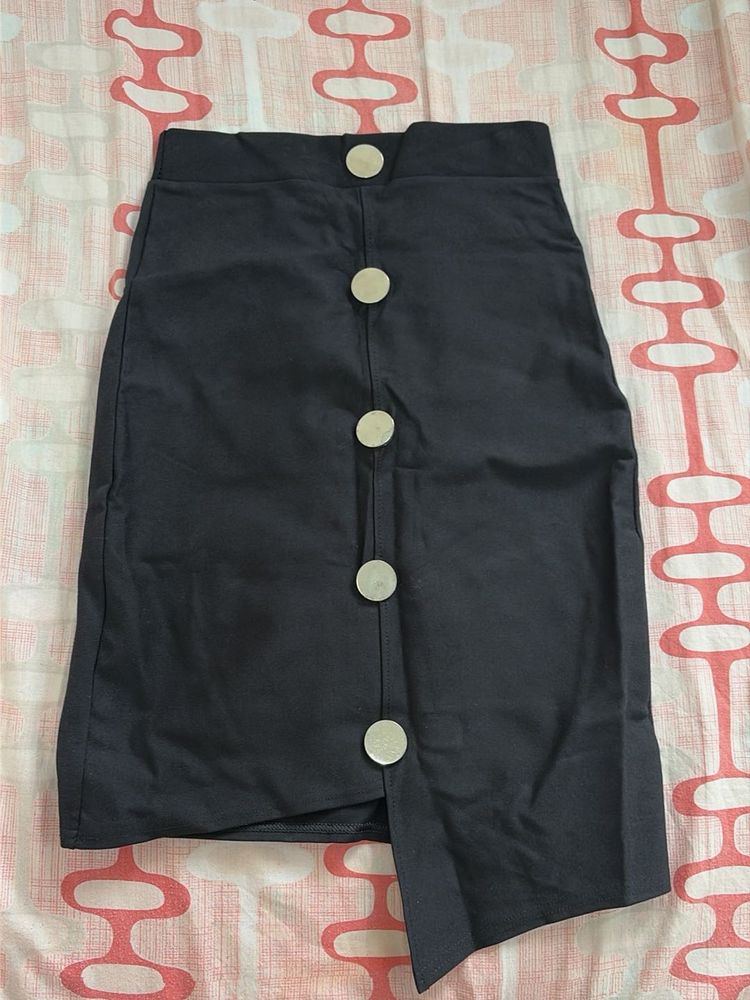 Black Button Detail Skirt
