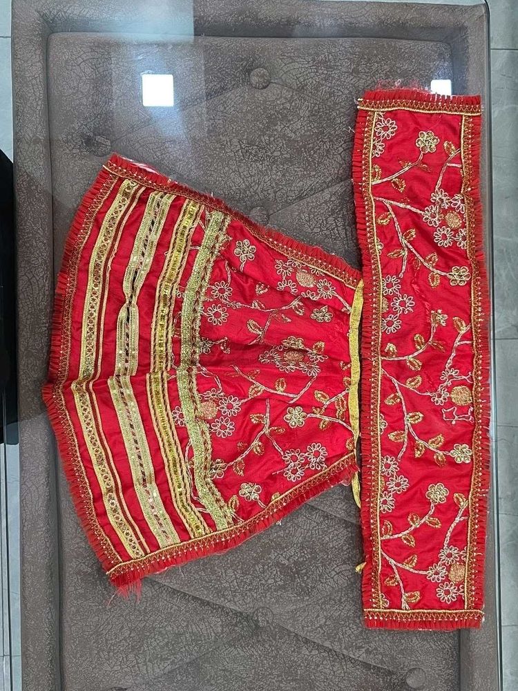 Vibrant Red  and Pink Embroidered Mata Lehenga Set