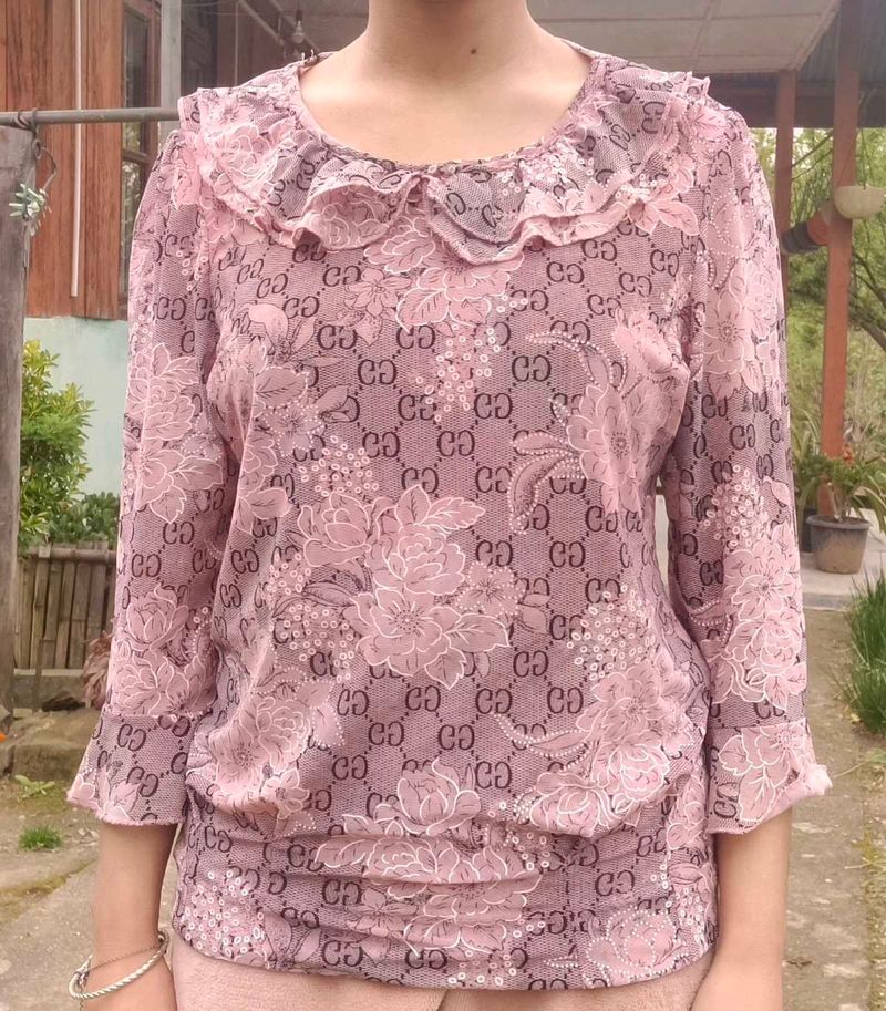 Elegant Lace Blouse with Floral Print