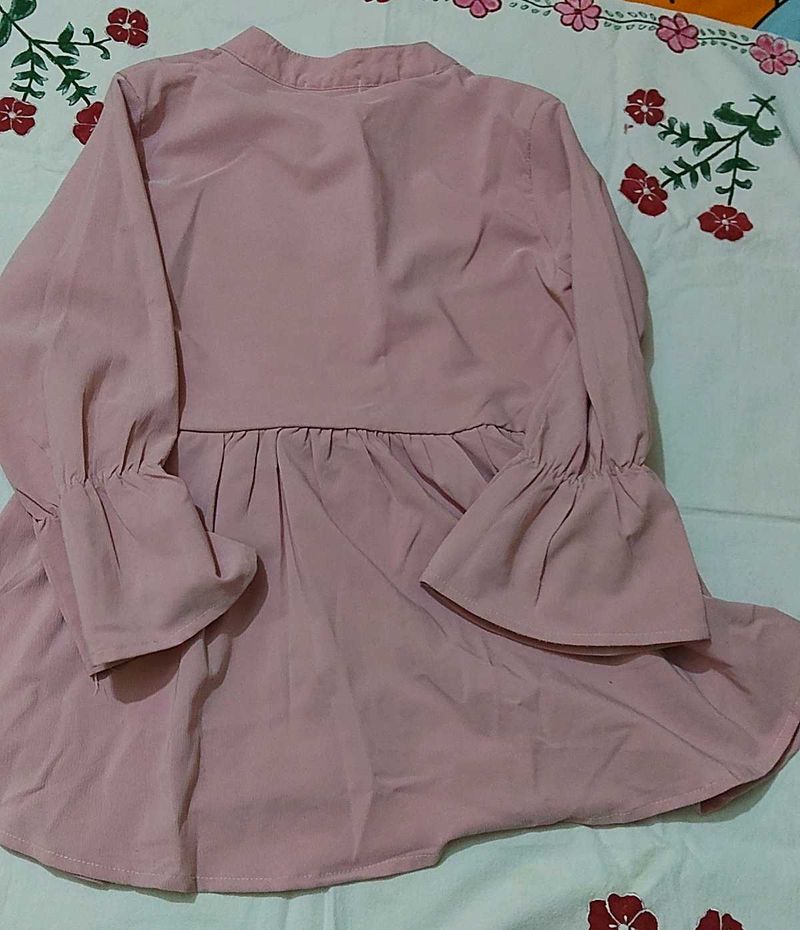 Chic Pink Bell Sleeve Peplum Top
