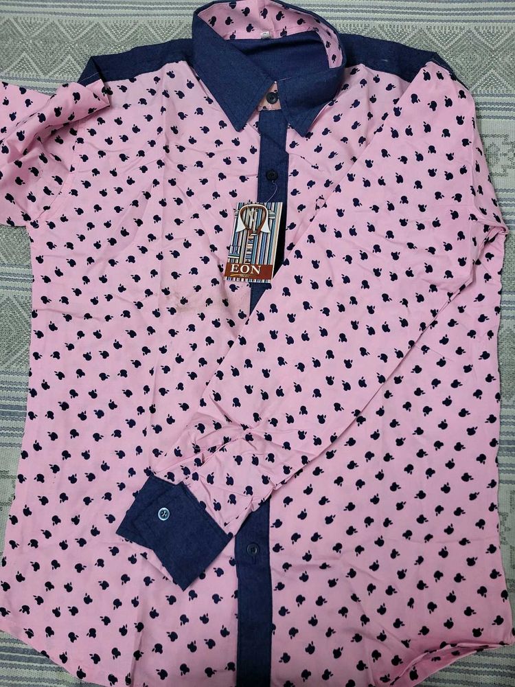 Pink Shirt with Dark Blue Print