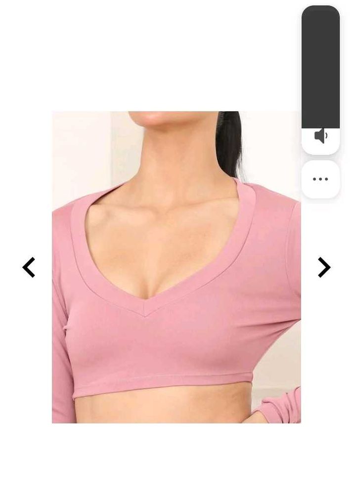 Pink V-Neck Long Sleeve Crop Top