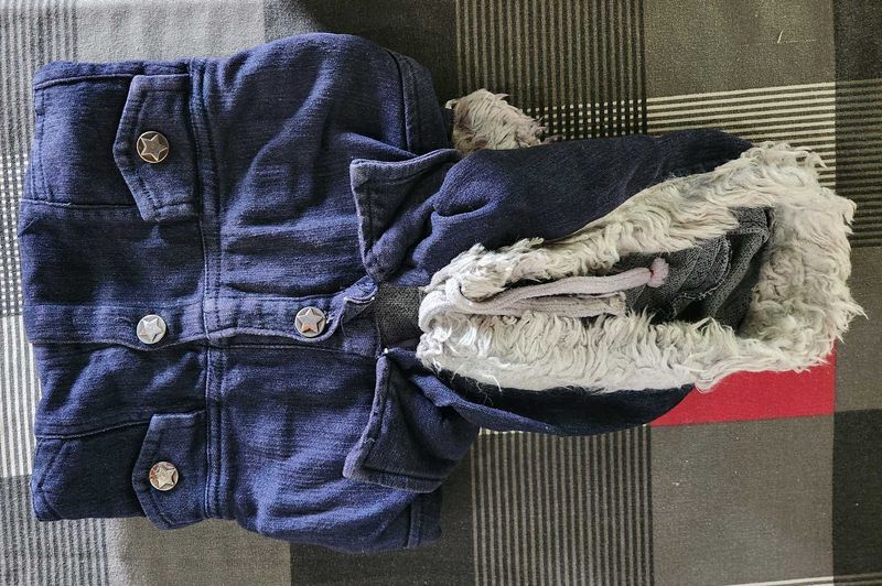 Denim Jacket with Fur Trim