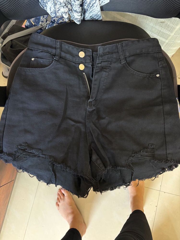 Black Distressed Denim Shorts