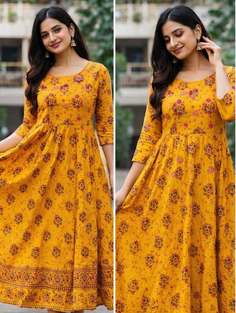 3/4th Yellow Floral Print gown