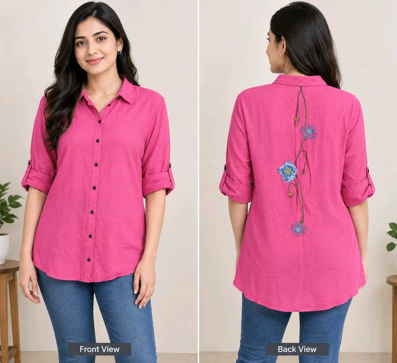 Chic Pink Embroidered Button-Down Shirt