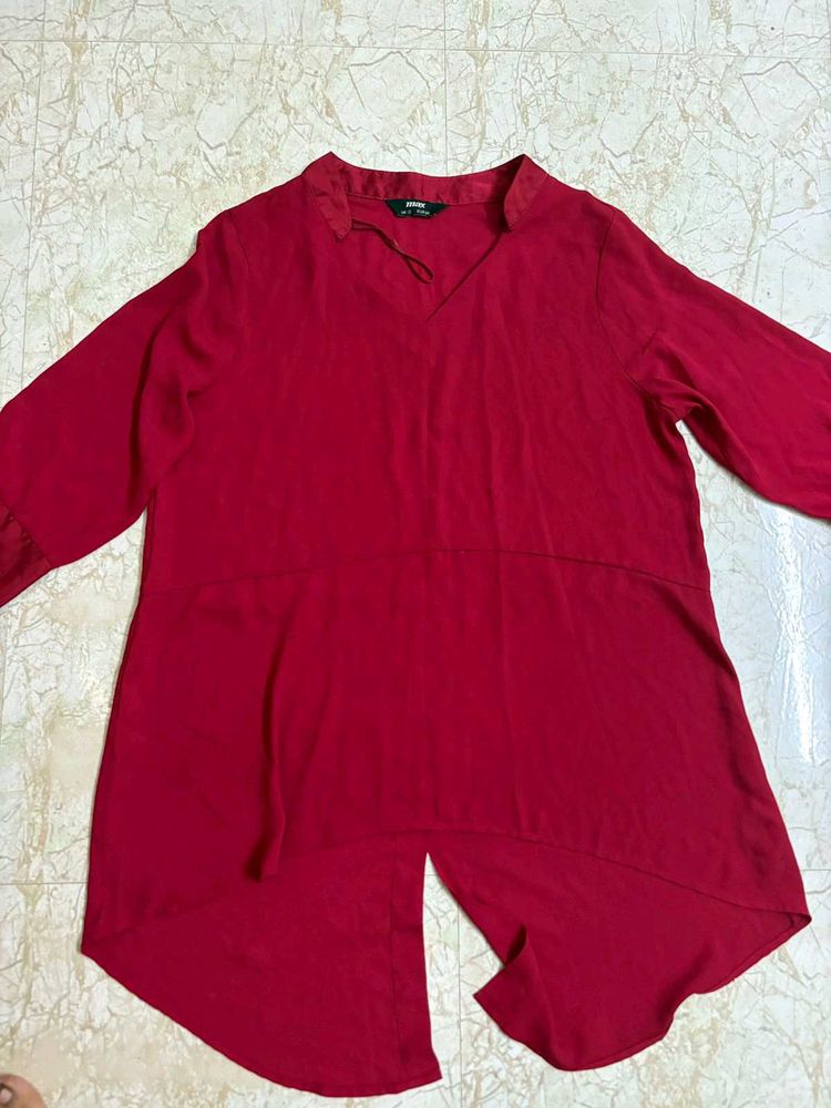 Red V-Neck High-Low Tunic Top...