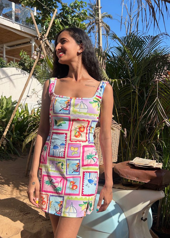 Vibrant Stamp Print Mini Dress