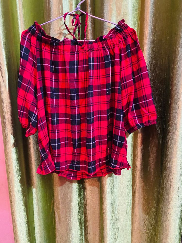 Red Off-Shoulder Top with two customise styl