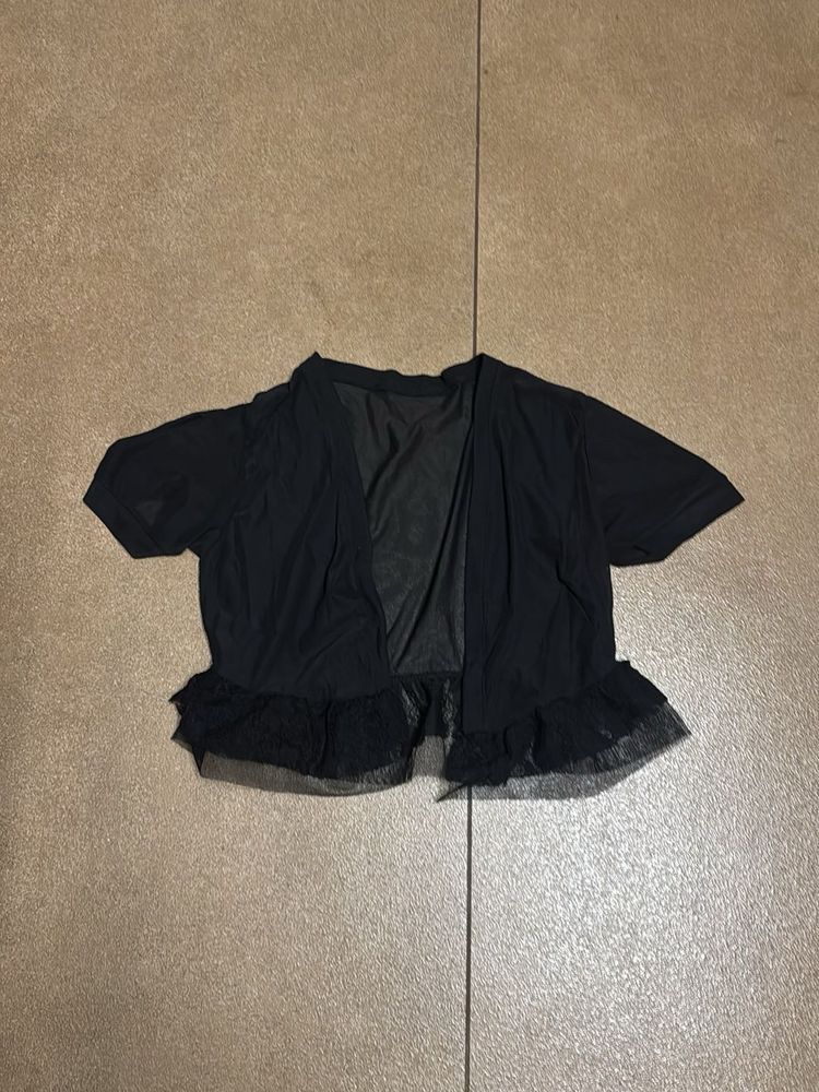 Black Sheer Ruffle Kimono