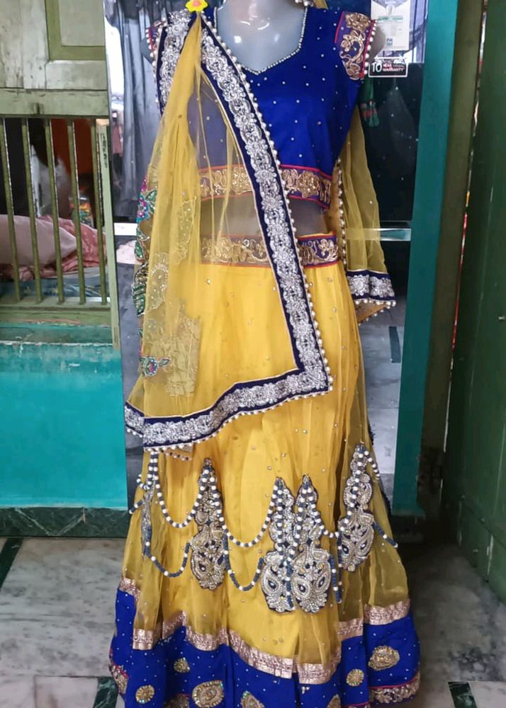 Elegant Yellow &amp; Blue Lehenga Choli Set