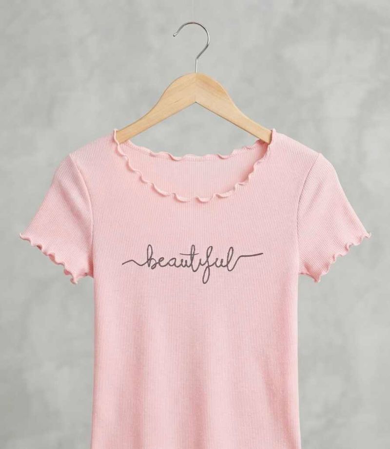 Cute Pink Ribbed "Beautiful" Crop top
