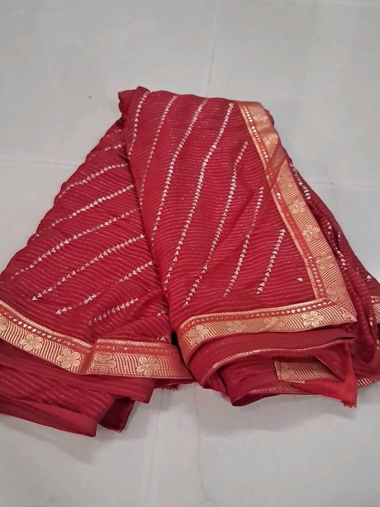 Red Georgette Saree with Silver Print