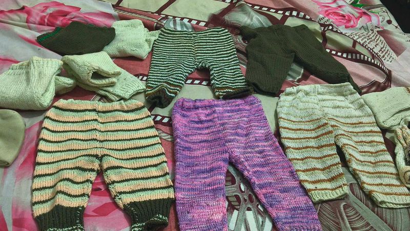 bundle of Handmade Knitted Baby Pants