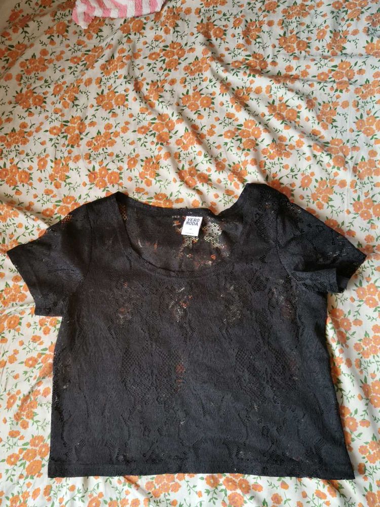 Elegant Black Lace Short Sleeve Top