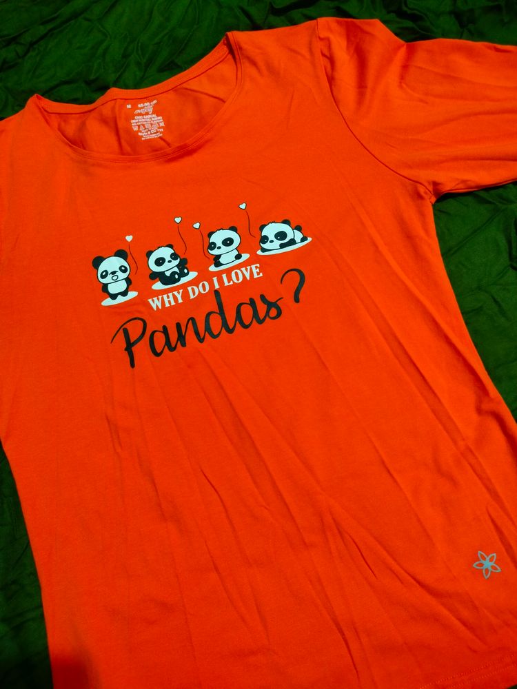 Casual Crew Neck Full Sleeve Orange T-shirt From Brand Dollar Missy, Size M