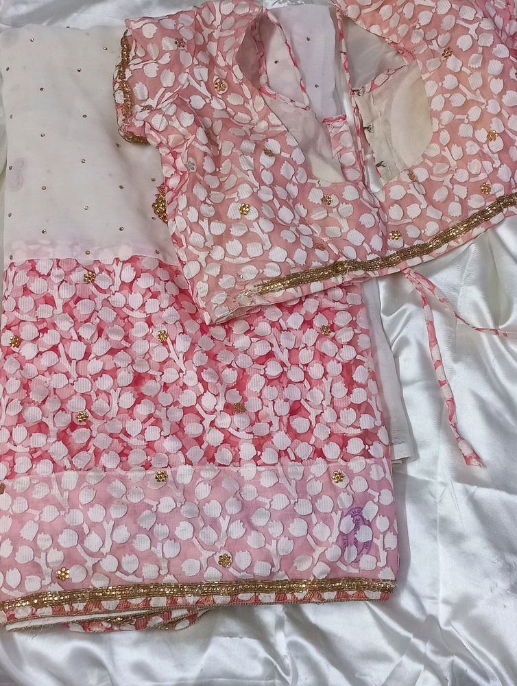 Pink Floral Sari with Blouse