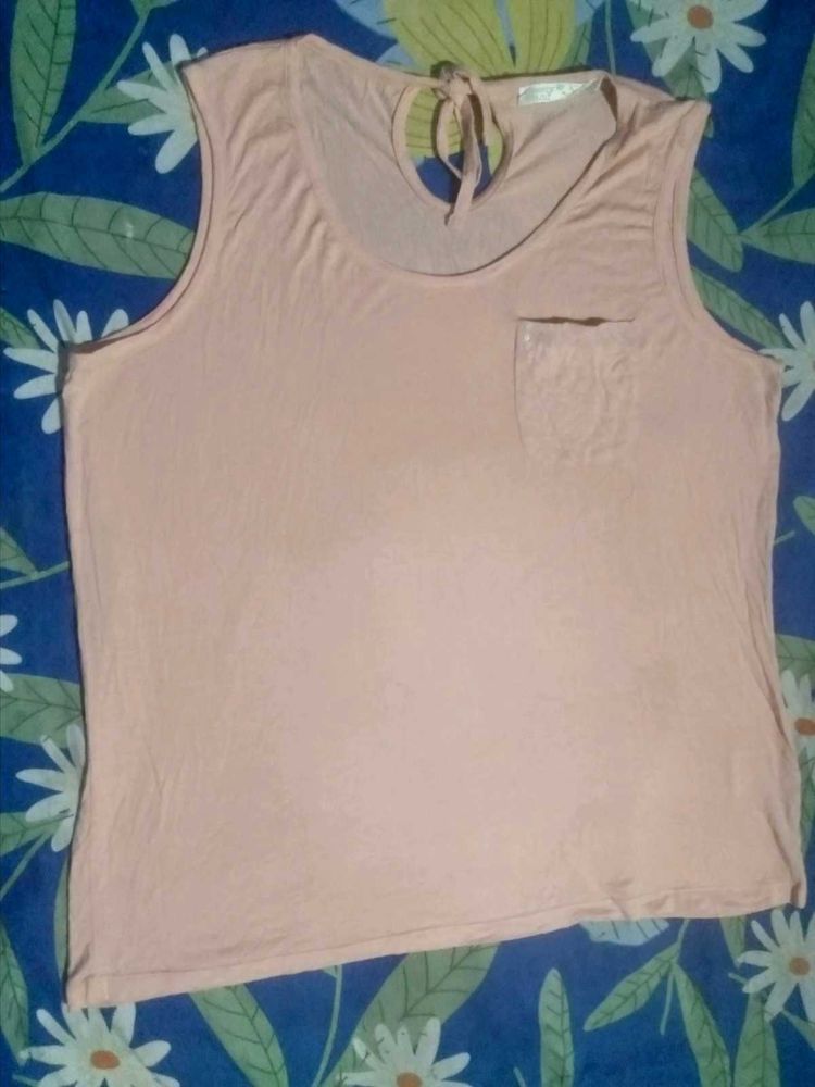 Peach Sleeveless Top with Pocket Detail