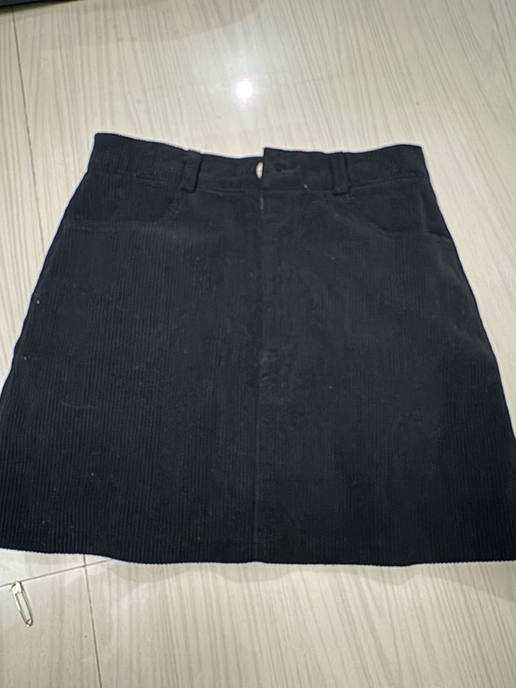 Black Corduroy Mini Skirt