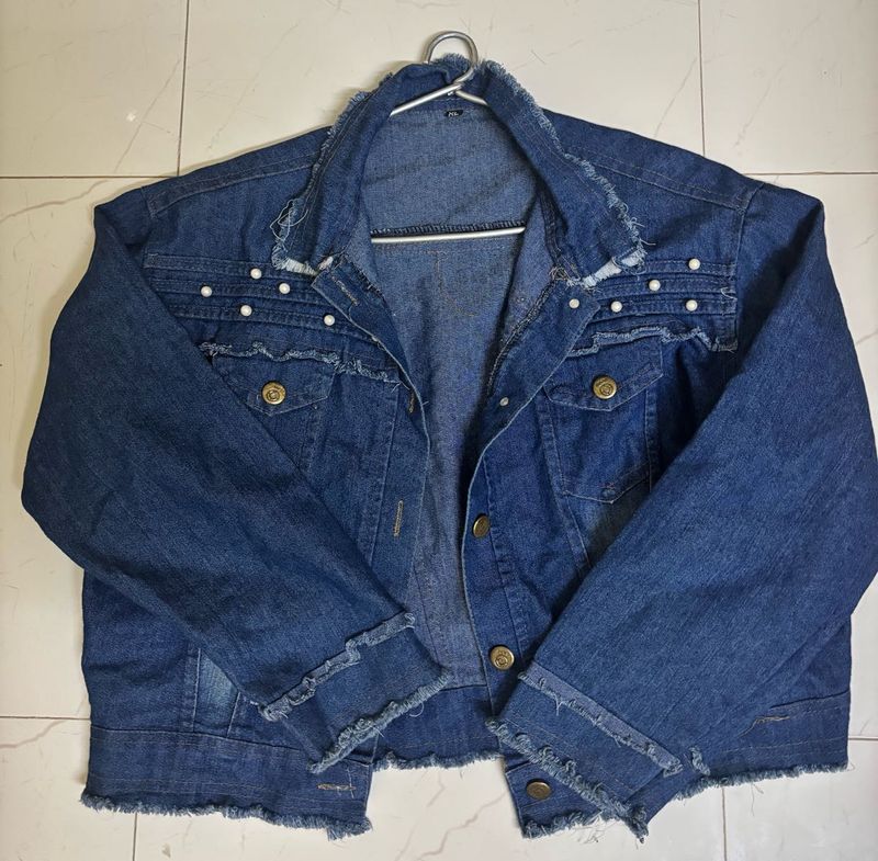 Pearl Denim Crop Jacket