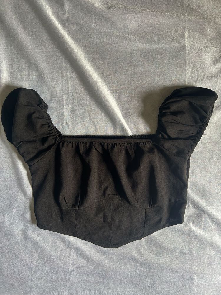 Black Corset Style Puff Sleeve Top