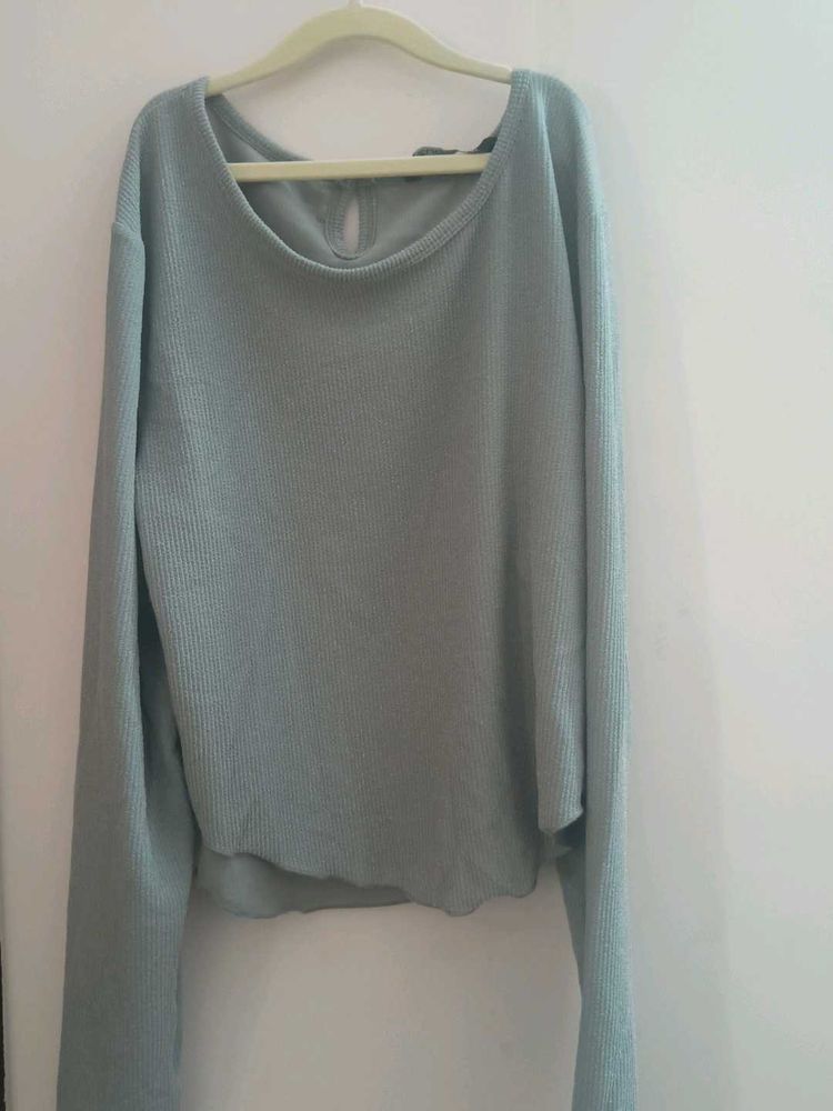 Sparkly Grey Ribbed Long Sleeve Top