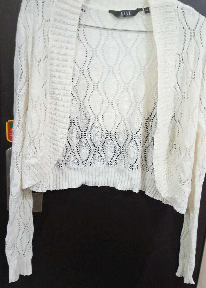 White Cropped Knit Cardigan