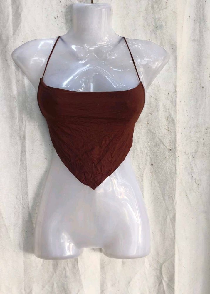 10810. Brown Halter Neck Triangle Crop Top