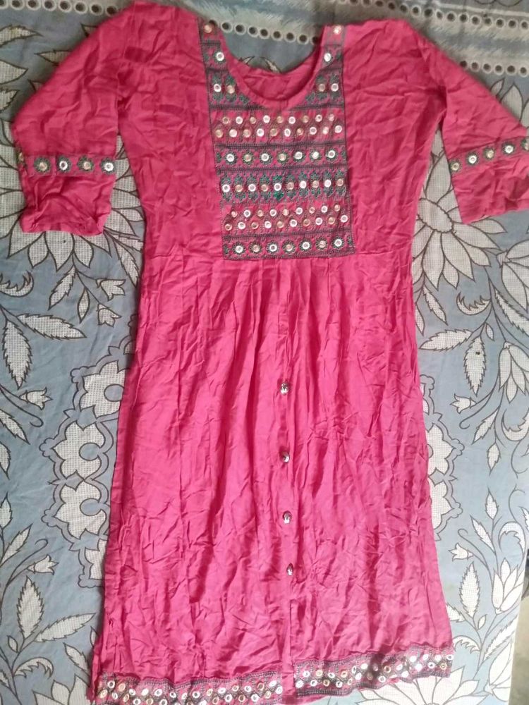 Pink Mirror Work Kurta