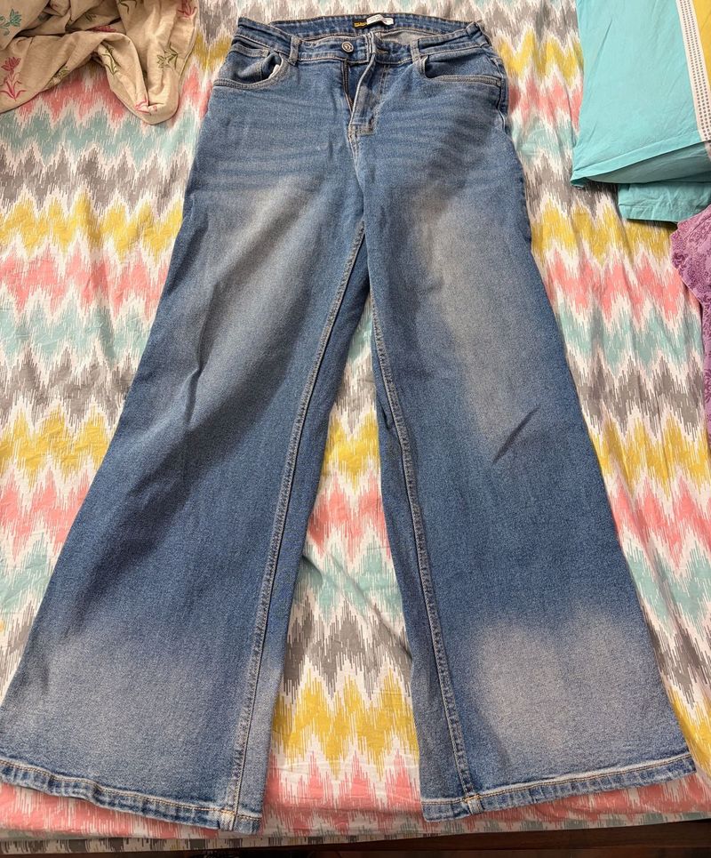 Wide Leg Blue Denim Jeans