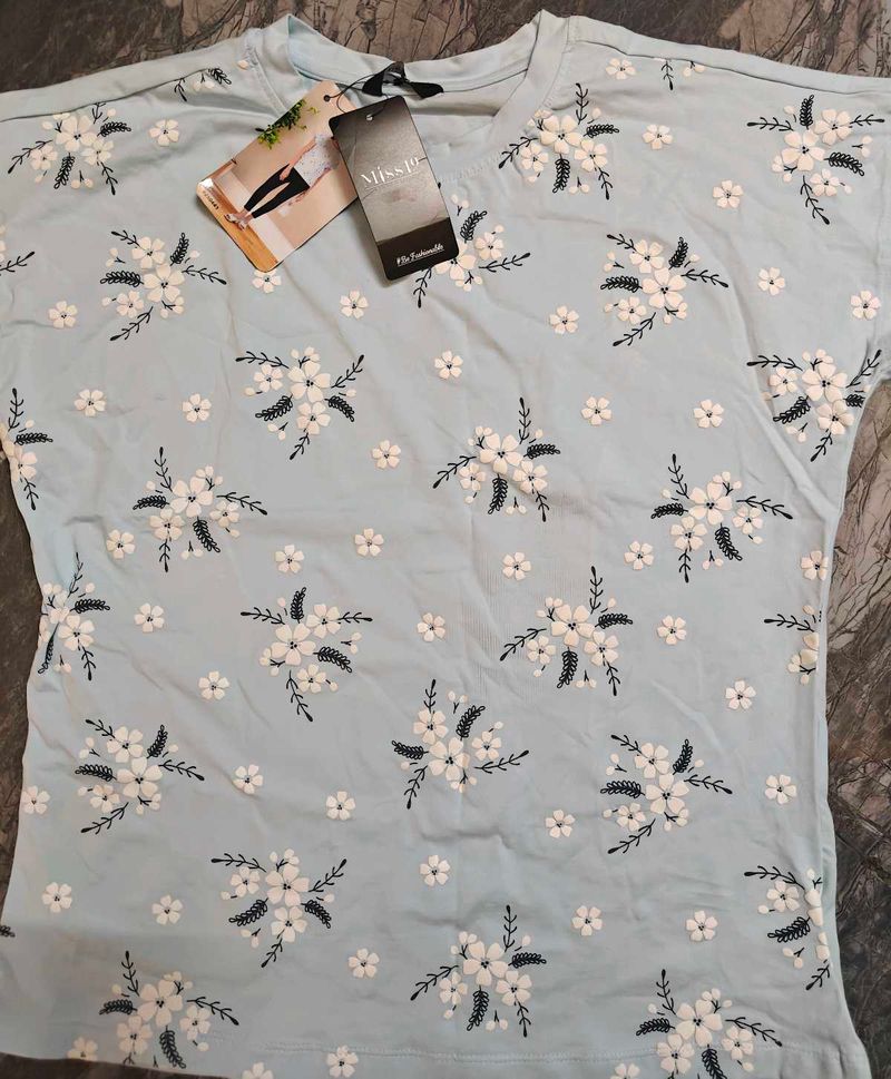 Cute Blue Floral T-Shirt