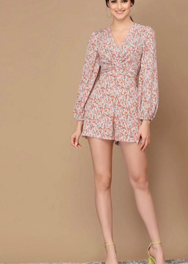 Floral Print V-Neck Romper