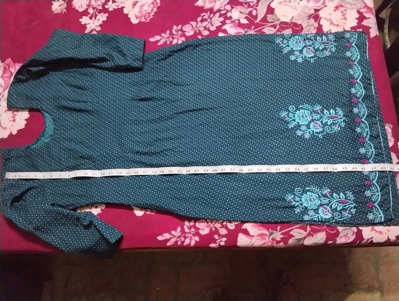Teal Polka Dot Embroidered Kurta