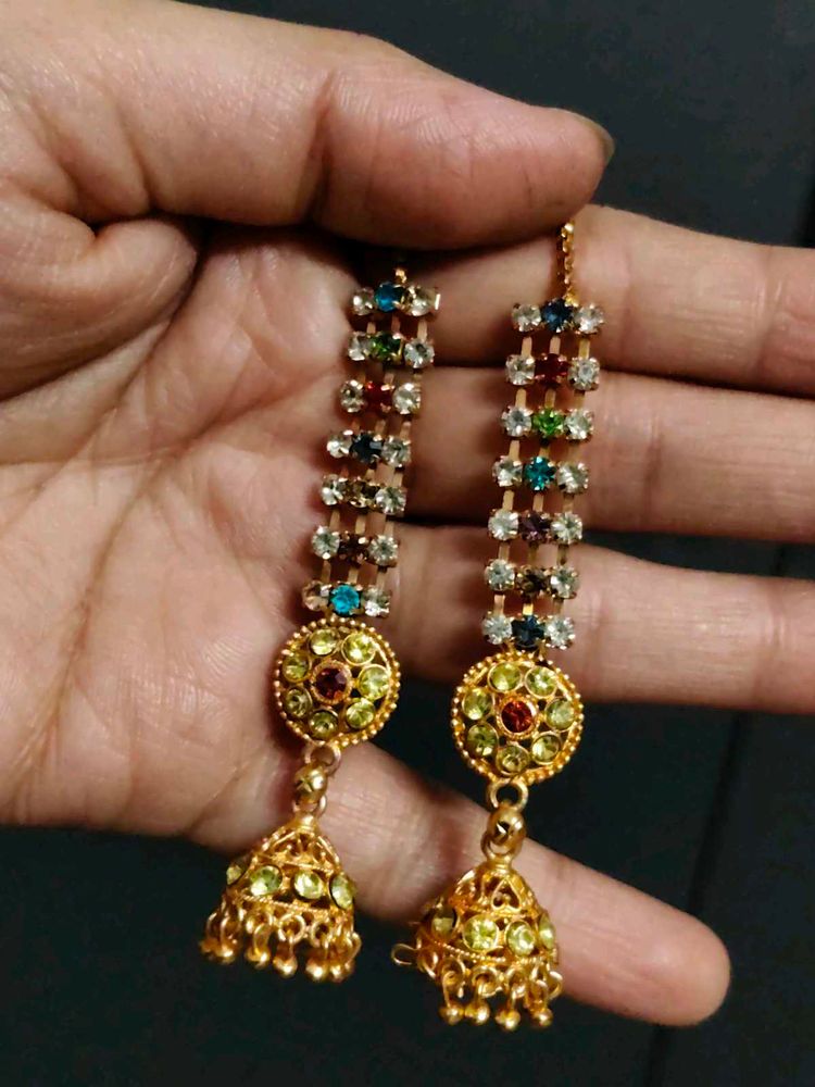 Jhumka Earrings with Colorful Stones