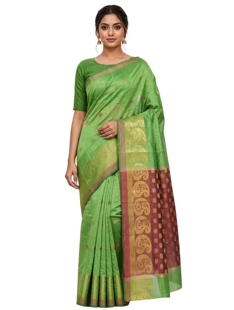 Green Silk Saree with Traditional Border