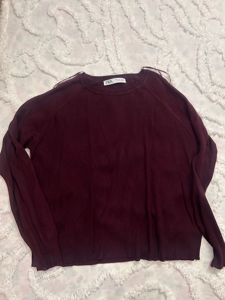 Zara Burgundy Knit Sweater