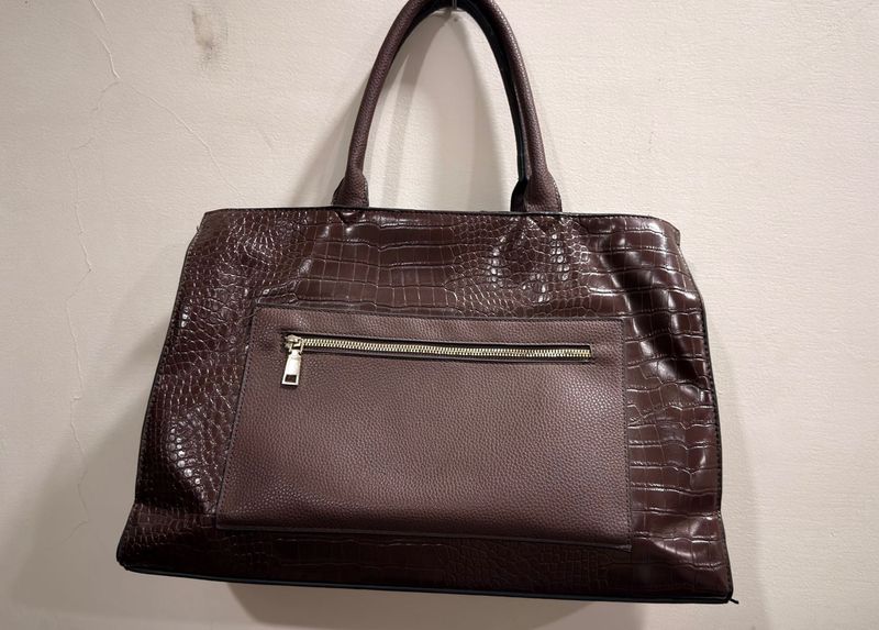 Dark brown Crocodile Print Tote Bag