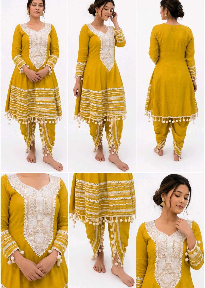 Elegant Yellow Kurta Set with Dhoti Pants
