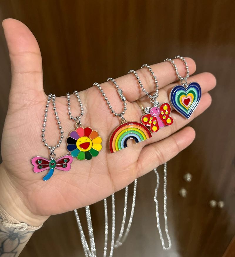 Cute Enamel Pendants Necklace Set of 5