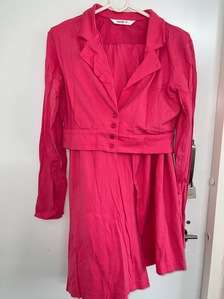 Yoonoy Women Pink Solid Coat &amp; Trouser